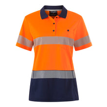 Load image into Gallery viewer, KingGee Women&#39;s Workcool Hyperfreeze Reflective Spliced Short Sleve Polo - Orange/Navy - Polos
