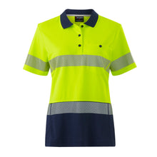 Load image into Gallery viewer, KingGee Women&#39;s Workcool Hyperfreeze Reflective Spliced Short Sleve Polo - Yellow/Navy - Polos
