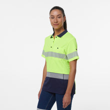 Load image into Gallery viewer, KingGee Women&#39;s Workcool Hyperfreeze Reflective Spliced Short Sleve Polo - Yellow/Navy - Polos
