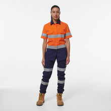 Load image into Gallery viewer, KingGee Women&#39;s Workcool Vented Reflective Short Sleeve Shirt - Orange/Navy - Shirts
