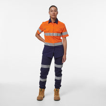 Load image into Gallery viewer, KingGee Women&#39;s Workcool Vented Reflective Short Sleeve Shirt - Orange/Navy - Shirts
