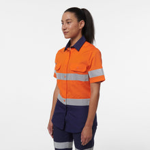 Load image into Gallery viewer, KingGee Women&#39;s Workcool Vented Reflective Short Sleeve Shirt - Orange/Navy - Shirts
