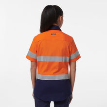 Load image into Gallery viewer, KingGee Women&#39;s Workcool Vented Reflective Short Sleeve Shirt - Orange/Navy - Shirts
