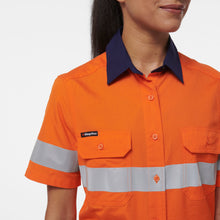 Load image into Gallery viewer, KingGee Women&#39;s Workcool Vented Reflective Short Sleeve Shirt - Orange/Navy - Shirts
