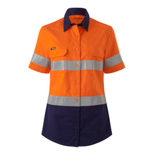 Load image into Gallery viewer, KingGee Women&#39;s Workcool Vented Reflective Short Sleeve Shirt - Orange/Navy - Shirts
