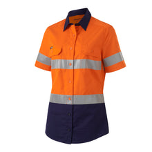 Load image into Gallery viewer, KingGee Women&#39;s Workcool Vented Reflective Short Sleeve Shirt - Orange/Navy - Shirts
