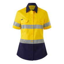 Load image into Gallery viewer, KingGee Women&#39;s Workcool Vented Reflective Short Sleeve Shirt - Yellow/Navy - Shirts
