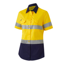 Load image into Gallery viewer, KingGee Women&#39;s Workcool Vented Reflective Short Sleeve Shirt - Yellow/Navy - Shirts
