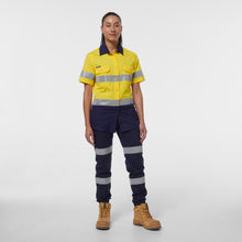 Load image into Gallery viewer, KingGee Women&#39;s Workcool Vented Reflective Short Sleeve Shirt - Yellow/Navy - Shirts
