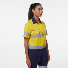 Load image into Gallery viewer, KingGee Women&#39;s Workcool Vented Reflective Short Sleeve Shirt - Yellow/Navy - Shirts
