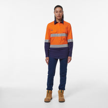 Load image into Gallery viewer, KingGee Women&#39;s Workcool 1 Closed Front Reflective Long Sleeve Shirt - Orange/Navy - Shirts
