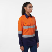 Load image into Gallery viewer, KingGee Women&#39;s Workcool 1 Closed Front Reflective Long Sleeve Shirt - Orange/Navy - Shirts
