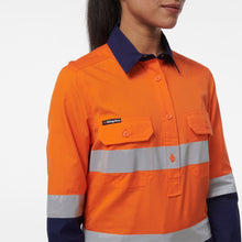 Load image into Gallery viewer, KingGee Women&#39;s Workcool 1 Closed Front Reflective Long Sleeve Shirt - Orange/Navy - Shirts
