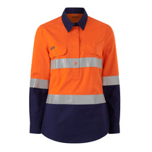 Load image into Gallery viewer, KingGee Women&#39;s Workcool 1 Closed Front Reflective Long Sleeve Shirt - Orange/Navy - Shirts
