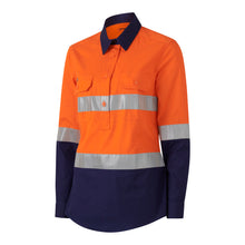 Load image into Gallery viewer, KingGee Women&#39;s Workcool 1 Closed Front Reflective Long Sleeve Shirt - Orange/Navy - Shirts
