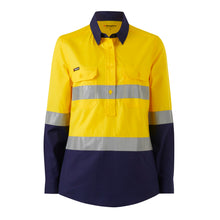 Load image into Gallery viewer, KingGee Women&#39;s Workcool 1 Closed Front Reflective Long Sleeve Shirt - Yellow/Navy - Shirts
