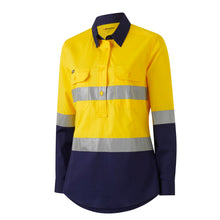 Load image into Gallery viewer, KingGee Women&#39;s Workcool 1 Closed Front Reflective Long Sleeve Shirt - Yellow/Navy - Shirts
