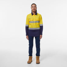 Load image into Gallery viewer, KingGee Women&#39;s Workcool 1 Closed Front Reflective Long Sleeve Shirt - Yellow/Navy - Shirts
