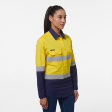 Load image into Gallery viewer, KingGee Women&#39;s Workcool 1 Closed Front Reflective Long Sleeve Shirt - Yellow/Navy - Shirts
