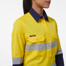 Load image into Gallery viewer, KingGee Women&#39;s Workcool 1 Closed Front Reflective Long Sleeve Shirt - Yellow/Navy - Shirts
