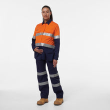 Load image into Gallery viewer, KingGee Women&#39;s Workcool Maternity Reflective Long Sleeve Shirt - Orange/Navy - Shirts
