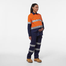 Load image into Gallery viewer, KingGee Women&#39;s Workcool Maternity Reflective Long Sleeve Shirt - Orange/Navy - Shirts
