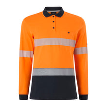 Load image into Gallery viewer, KingGee Women's Womens Originals Spliced Hi-Vis Taped L/S Cotton Polo - Orange/Navy

