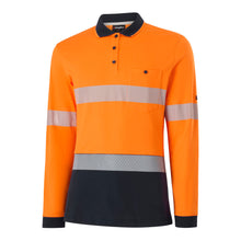 Load image into Gallery viewer, KingGee Women's Womens Originals Spliced Hi-Vis Taped L/S Cotton Polo - Orange/Navy

