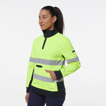 Load image into Gallery viewer, KingGee Women&#39;s Reflective 1/4 Zip Fleece - Yellow/Navy - Hoodies/Jumpers
