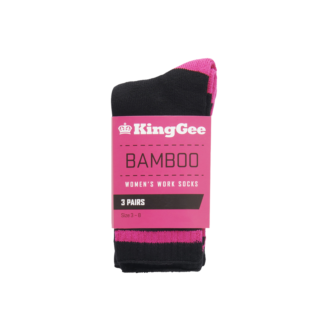 KingGee Women's Bamboo Work Sock - 3 Pack Women's - Black/Pink - Socks