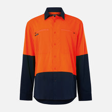 Load image into Gallery viewer, KingGee Men's Drycool Spliced Shirt L/S - Light Weight - Orange/Navy
