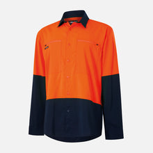 Load image into Gallery viewer, KingGee Men's Drycool Spliced Shirt L/S - Light Weight - Orange/Navy
