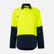Load image into Gallery viewer, KingGee Men's Drycool Spliced Shirt L/S - Light Weight - Yellow/Navy
