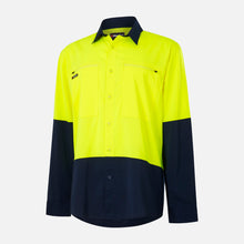 Load image into Gallery viewer, KingGee Men's Drycool Spliced Shirt L/S - Light Weight - Yellow/Navy
