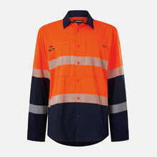 Load image into Gallery viewer, KingGee Men's Drycool Spliced Shirt Taped L/S - Light Weight - Orange/Navy
