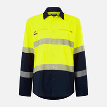 Load image into Gallery viewer, KingGee Men's Drycool Spliced Shirt Taped L/S - Light Weight - Yellow/Navy
