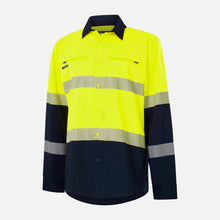 Load image into Gallery viewer, KingGee Men's Drycool Spliced Shirt Taped L/S - Light Weight - Yellow/Navy
