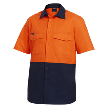 Load image into Gallery viewer, KingGee Men's Wc2 Hi-Vis Two Tone Short Sleeve Drill Work Shirt - Orange/Navy
