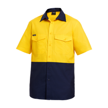 Load image into Gallery viewer, KingGee Men's Wc2 Hi-Vis Two Tone Short Sleeve Drill Work Shirt - Yellow/Navy

