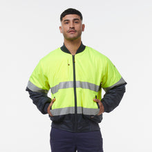 Load image into Gallery viewer, KingGee Men's Reflective Bomber Jacket - Yellow/Navy - Jackets
