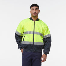 Load image into Gallery viewer, KingGee Men's Reflective Bomber Jacket - Yellow/Navy - Jackets
