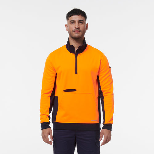 KingGee Men's Hi Vis 1/4 Zip Fleece - Orange/Navy - Hoodies/Jumpers