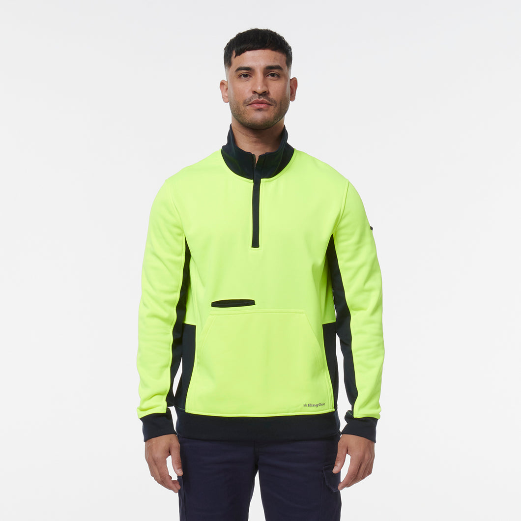 KingGee Men's Hi Vis 1/4 Zip Fleece - Yellow/Navy - Hoodies/Jumpers