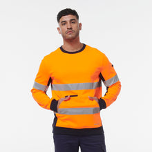 Load image into Gallery viewer, KingGee Men&#39;s Reflective Crew Neck Fleece - Orange/Navy - Hoodies/Jumpers
