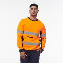 Load image into Gallery viewer, KingGee Men&#39;s Reflective Crew Neck Fleece - Orange/Navy - Hoodies/Jumpers
