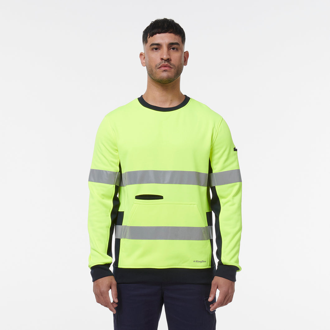 KingGee Men's Reflective Crew Neck Fleece - Yellow/Navy - Hoodies/Jumpers