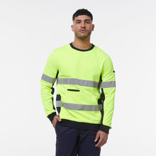 Load image into Gallery viewer, KingGee Men&#39;s Reflective Crew Neck Fleece - Yellow/Navy - Hoodies/Jumpers
