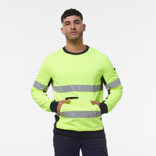 Load image into Gallery viewer, KingGee Men&#39;s Reflective Crew Neck Fleece - Yellow/Navy - Hoodies/Jumpers
