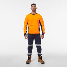 Load image into Gallery viewer, KingGee Men&#39;s Hi Vis Spliced Fleece Crew Neck - Orange/Navy - Hoodies/Jumpers
