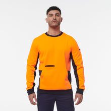 Load image into Gallery viewer, KingGee Men&#39;s Hi Vis Spliced Fleece Crew Neck - Orange/Navy - Hoodies/Jumpers
